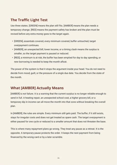 Ebook excerpt explaining the green, amber, and red traffic-light test
